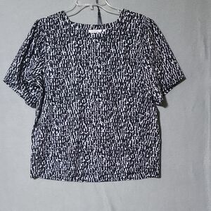 CHICO'S Women's Monochrome Abstract Black & White Short Sleeve Blouse - Size 12